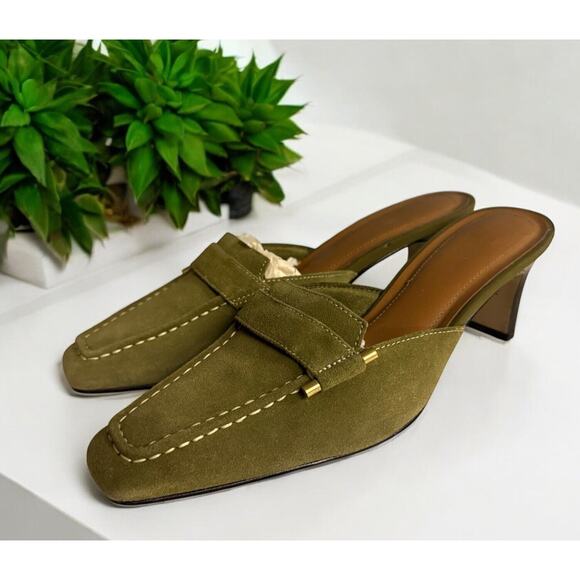 LifeStride Shoes - Women's Sz 8 Vintage LifeStride Lucinda‎ Olive Green Suede Leather Mules Heels L